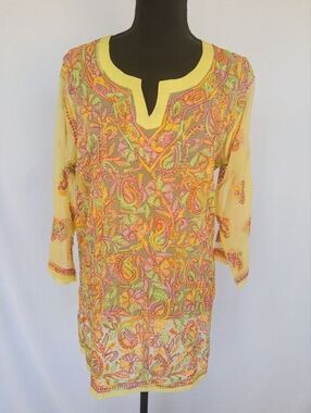 Chikankari Multicolor Georgette Tunic Top With Inner